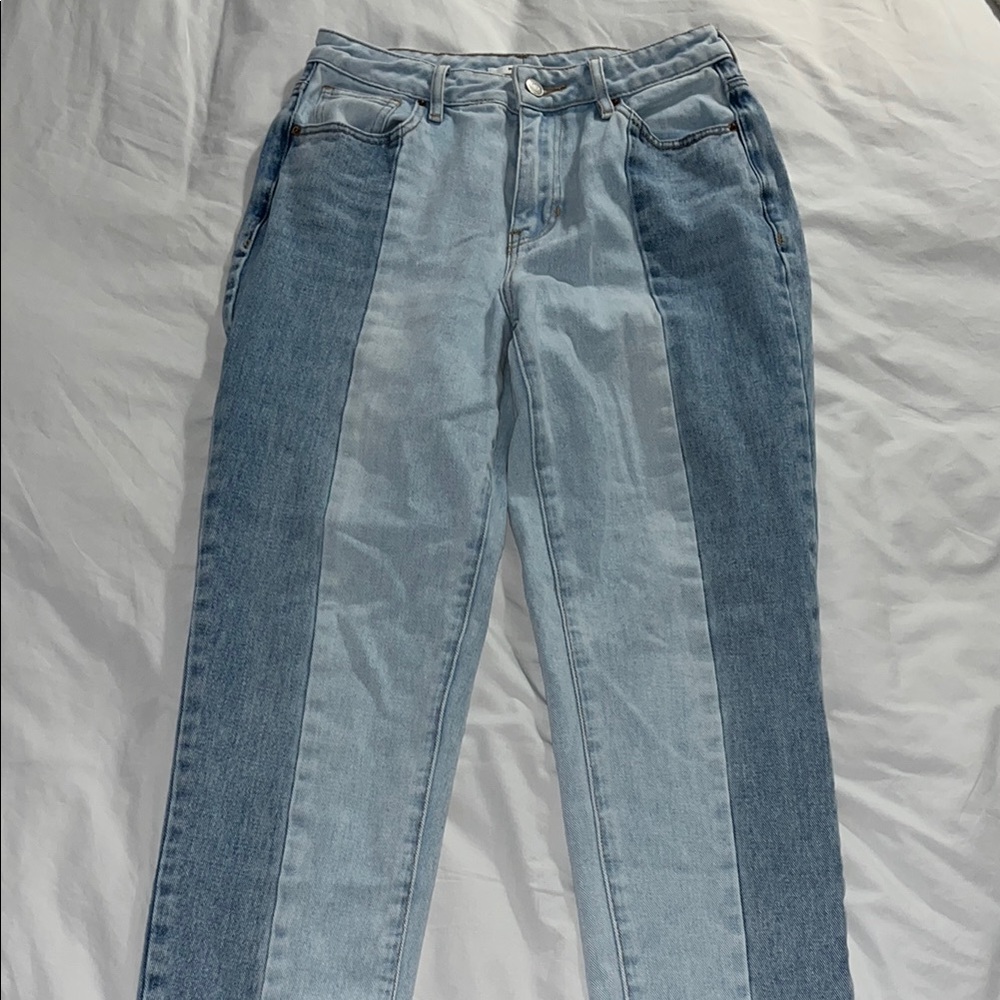 Blue Straight Leg Two-Tone Jeans